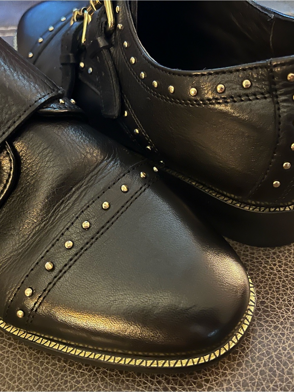 Dune London “Flickers” Studded Double Monk Strap Loafers – Black Leather